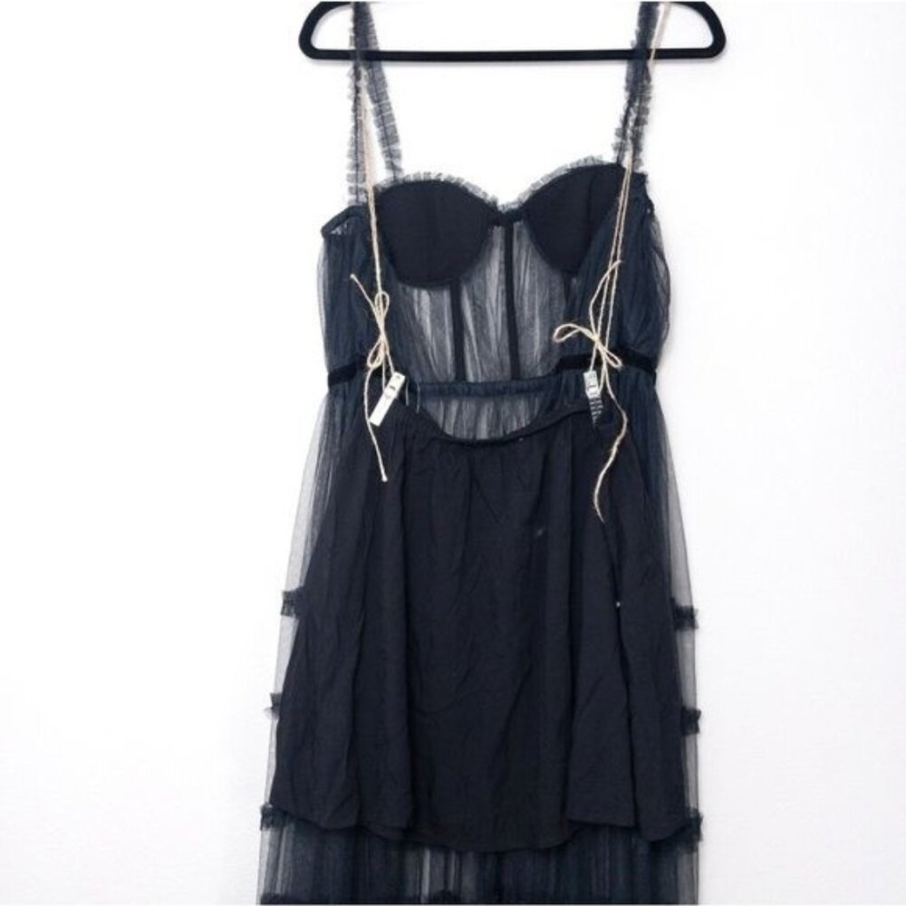 NWT Sau Lee Camille Tulle Ruffle Gown 4 Black Sheer Tiered Bustier Aline - Picture 13 of 14